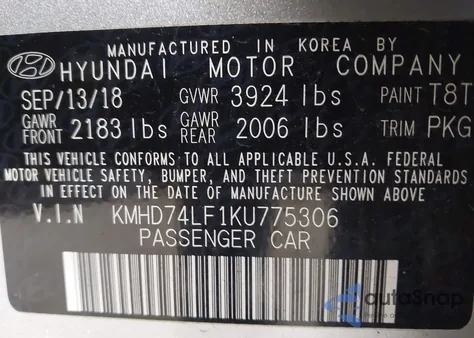2019 Hyundai Elantra Se from USA, damaged, VIN KMHD74LF1KU775306